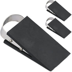 Relaxdays Cuneo Fermaporta in Set da 3, Blocca Porte Pavimento, in Gomma e Acciaio Inox, 3 x 5 x 11,5 cm, Nero Argento