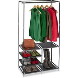 Relaxdays - Appendiabiti con Scarpiera, 160x84x43 cm, Guardaroba con Ripiani per 10 Paia di Scarpe, Asta Attaccapanni,Nero