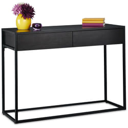 Tavolo Consolle da Ingresso, Mobile da Corridoio 2 Cassetti, Tavolino Stretto Salotto, 80,5x110x40 cm, Nero - Relaxdays