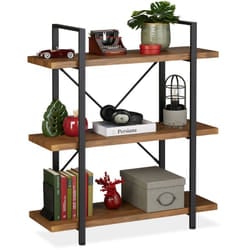 Libreria Scaffale, Mobile con 3 Ripiani, 102x90x33,5 cm, Metallo & mdf, Mensole Moderne Industrial, Marrone - Relaxdays