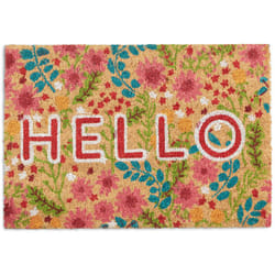 Relaxdays - Zerbino Ingresso Casa, 60x40 cm, Tappetino "hello" con Fiori, Antiscivolo, Interni & Esterni, Multicolore
