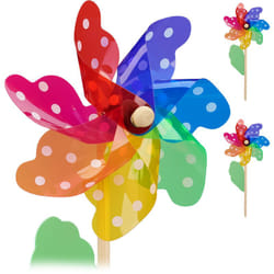 Relaxdays - Girandole a Vento, Set da 2, Decorazione a Pois, Gioco per Bambini, Mulino per Balcone, Legno/PP, Multicolore