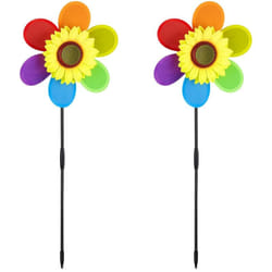 Relaxdays - Girandola a Vento in Set da 2, Fiore Girasole, Giardino e Balcone, Gioco per Bambini, hlp: 71x27x8cm, Colorato