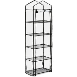 Serra per il Balcone, HxLxP: 193 x 58 x 36 cm, Ferro e Telo in pvc, Giardinaggio, a 5 Piani, Nero Trasparente - Relaxdays