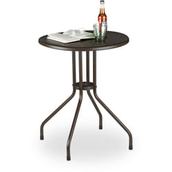 Tavolo Rotondo da Esterno, Aspetto Rattan, Tavolino Balcone Piccolo, Plastica e Metallo, hd: 74x60 cm, Marrone - Relaxdays