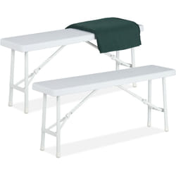 Relaxdays Panchina Pieghevole, Set da 2 Panche da Birreria, Terrazza e Giardino, Plastica, HLP 42 x 100 x 25 cm, bianco