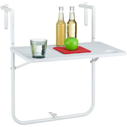 Relaxdays Tavolino Pieghevole per Balcone, 3 Altezze Regolabili, Tavolo da Appendere Ringhiera, BxT: 59,5x36 cm, Bianco