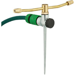 Irrigatore da Giardino con Picchetto, Spruzzatore Rotante, 2 Bracci, Getto 12m, Ugelli Regolabili, Oro Argento - Relaxdays
