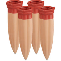 Set Irrigazione a Goccia, 4 Coni Ceramica, Irrigatori Bottiglie 1,5 l, per Piante Balcone Giardino, Terracotta - Relaxdays