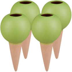 Set Irrigazione a Goccia, Set 4 Coni Annaffiatori con Sfera, per Bottiglie 1,5 l, Irrigatori, Terracotta/Verde - Relaxdays