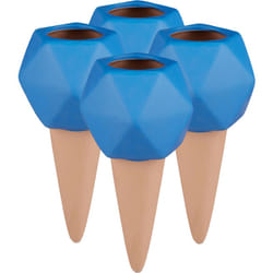 Set Irrigazione a Goccia, Set 4 Coni Annaffiatori con Sfera, per Bottiglie 1,5 l, Irrigatori, Terracotta/Blu - Relaxdays