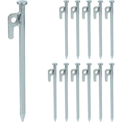 Set da 12 Picchetti da Tenda, Pioli Ancoraggio su Terreni Duri, Acciaio Zincato, con Ganci, l: 20 cm, Argento - Relaxdays