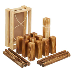 Relaxdays - Scacchi Vichinghi, Gioco di Lancio in Legno, al Parco o Spiaggia, 21 Pedine e Cesta, Bambini e Adulti, Marrone