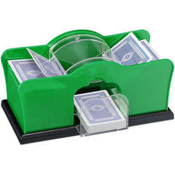 Relaxdays - Mescolatore Automatico per 2 Mazzi di Carte Standard, Macchinetta Plastica, Mischiacarte con Manovella, Verde