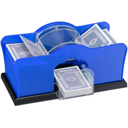 Relaxdays - Mescolatore Automatico per 2 Mazzi di Carte Standard, Macchinetta in Plastica, Mischiacarte con Manovella, Blu