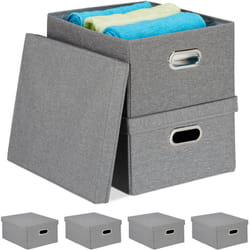 Relaxdays - 6x Scatola Portaoggetti con Coperchio, Set di Cestini Pieghevoli da 25 l l'uno, Box Salvaspazio 20,5x34,5x42, Grigio