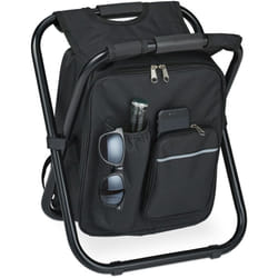 Sgabello Pieghevole Portatile, Zaino Portaoggetti, Sedia da Pesca, Campeggio, Poliestere, 42x35x29 cm, Nero - Relaxdays