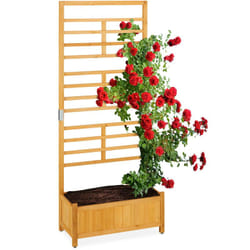 Fioriera da Esterno con Traliccio, Grigliato per Rampicanti, Porta Fiori Rettangolare 171x71x31,5 cm, Naturale - Relaxdays
