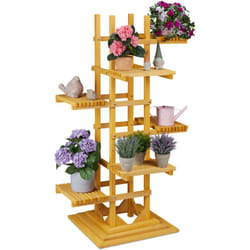 Relaxdays - Porta Piante in Legno, Scaffale a 6 Piani, Portafiori Indoor, hlp 152,5 x 80 x 73 cm, Colore Naturale
