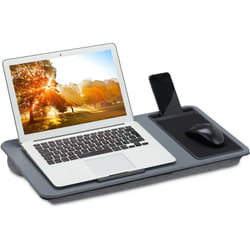 Relaxdays - Supporto Pc Portatile con Cuscino con Mouse Pad, Vassoio per Laptop, Barra Antiscivolo, LxP 57,5x30 cm, grigio