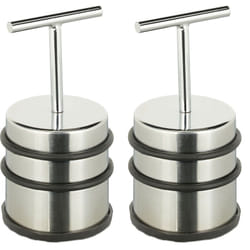 2x Fermaporta con Manico, Blocca Porta e Finestra, Rotondo e Alto, da Interno, Acciaio e Gomme, ∅ 7 cm, Argento