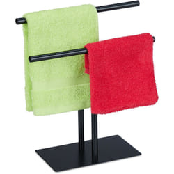 Porta Asciugamani e Piccole Salviette da Tavolo, Bagno, hlp 32 x 28,5 x 12 cm, 2 Bracci, Acciaio Inox, Nero - Relaxdays