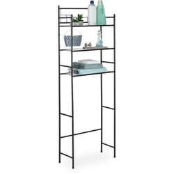 Mobile per Lavatrice in Metallo, 3 Scaffali Bagno, Lavanderia, Sopra wc e Asciugatrice, hlp 165x58x25 cm, Nero - Relaxdays