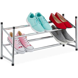 Scarpiera Allungabile, 2 Ripiani, fino a 10 Paia di Scarpe, Metallo e Plastica, 36 x 63-115 x 23 cm, Argentato - Relaxdays