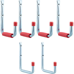 Relaxdays - Set da 6 Ganci Porta Utensili, Parete, Attrezzi da Giardino e Officina, Fino a 17,5 kg, Acciaio, Argento Rosso
