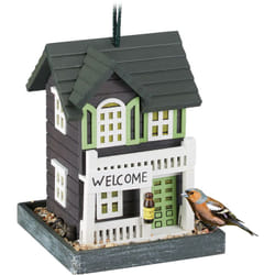 Relaxdays - Mangiatoia per Uccelli, da Appendere, Stile Casa di Campagna, HxLxP: 23,5x18x18 cm, per Esterni, Multicolore