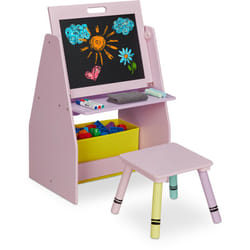 Relaxdays - Scaffale per Bambini, con Lavagna, Doppio Scomparto e Sgabello, Postazione per Colorare, hlp 84x52x45 cm, Rosa