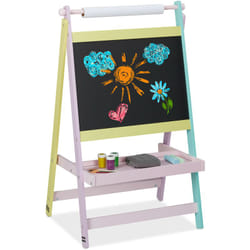 Relaxdays - Lavagna per Bambini, 2 in 1, Rotolo di Carta, Scrivere, Disegnare, Autoportante, hlp: 90x56x42 cm, Multicolore