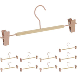 Relaxdays - Set da 10 Grucce per Pantaloni, Gonne etc., 2 Clip per Gruccia, Legno e Metallo, 11,5x30,5x3 cm, Rosa/Naturale