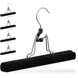 Relaxdays - Set da 5 Grucce per Pantaloni, Legno, Rivestimento in Velluto Antiscivolo, Stampelle per Gonne, b: 25 cm, Nero