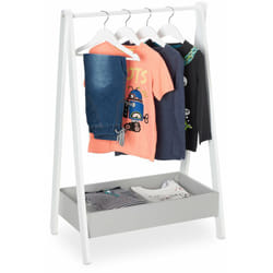 Stand Appendiabiti per Bambini, con Pratico Scomparto, Guardaroba a Giorno, hlp: 99x63,5x42 cm, Bianco Grigio - Relaxdays