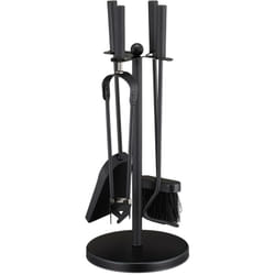 Set Attrezzi da Camino, 5 Accessori, Paletta, Scopino, Pinza, Attizzatoio e Porta-Attrezzi in Acciaio, Nero - Relaxdays