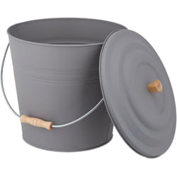 Secchio Portacenere, Cenere, Carbonella, Pellet, con Manico e Coperchio, da 12 Litri, Acciaio e Legno, Grigio - Relaxdays