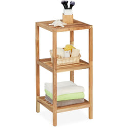 Scaffale da Bagno in Legno di Noce, hlp: 79 x 36 x 36 cm, 3 Ripiani, Mobiletto Salvaspazio Cucina, Naturale - Relaxdays