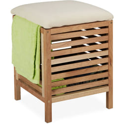 Relaxdays - Pouf Portabiancheria, Sgabello Contenitore in Legno Cesto Bagno, 35 l, hlp: 51x39x39 cm, Marrone Naturale