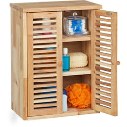 Relaxdays - Pensile da Bagno, in Legno di Noce, HxLxP: 46,5 x 35 x 21 cm, Armadietto a Parete, con 3 Scomparti, Naturale