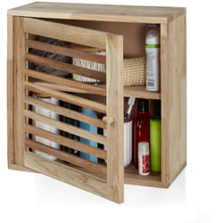 Mobiletto da Bagno Pensile, in Legno di Noce, HxLxP: 42 x 42 x 18 cm, Armadietto a Muro, 2 Scomparti, Naturale - Relaxdays