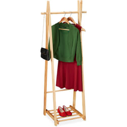 Relaxdays Appendiabiti con Ripiano Portascarpe, Guardaroba con Asta, Autoportante, 153 x 62 x 45 cm, in Legno, Naturale