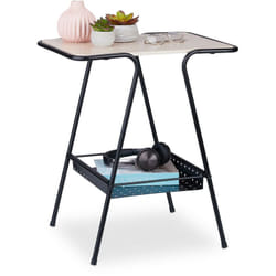 Relaxdays - Tavolino da Salotto con Ripiano Portariviste, Metallo e mdf, Piano Effetto Legno, 55x45x45 cm, Nero Naturale