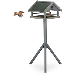 Relaxdays Mangiatoia per Uccelli con Supporto, Casetta con Tetto Resistente alle Intemperie, HLP: 120x62x55 cm, Grigio