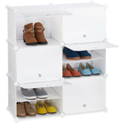 Scarpiera in Plastica, 12 Scomparti Chiusi con Ante, Scaffale Porta Scarpe, Componibile, 95x85x31,5 cm, Bianco - Relaxdays