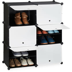 Relaxdays Scarpiera in Plastica, 12 Scomparti Chiusi, Ante, Scaffale Porta Scarpe, Componibile, 95x85x32 cm, Bianco/Nero