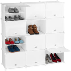 Scarpiera in Plastica, 24 Scomparti Chiusi con Ante, Scaffale Porta Scarpe, HxLxP: 125 x 125 x 32 cm, Bianco - Relaxdays