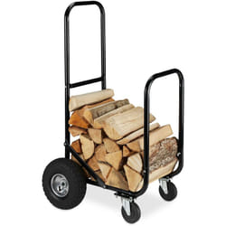 Carrello per Legna, da Trasposto, in Acciaio, 2 Pneumatici e 2 Ruote, capacità di Carico Fino a 60 kg, Nero, 80% 20% Gomma, 1 pz - Relaxdays