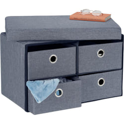 Relaxdays - Panca Contenitore con 4 Cassetti, Pieghevole, Ingresso o Camera Letto, hlp: 39x60x38 cm, Porta Giochi, Grigio