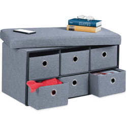 Relaxdays Panca Contenitore con 6 Cassetti, Pieghevole, Ingresso o Camera Letto, HLP: 39x76x38 cm, Porta Giochi, Grigio